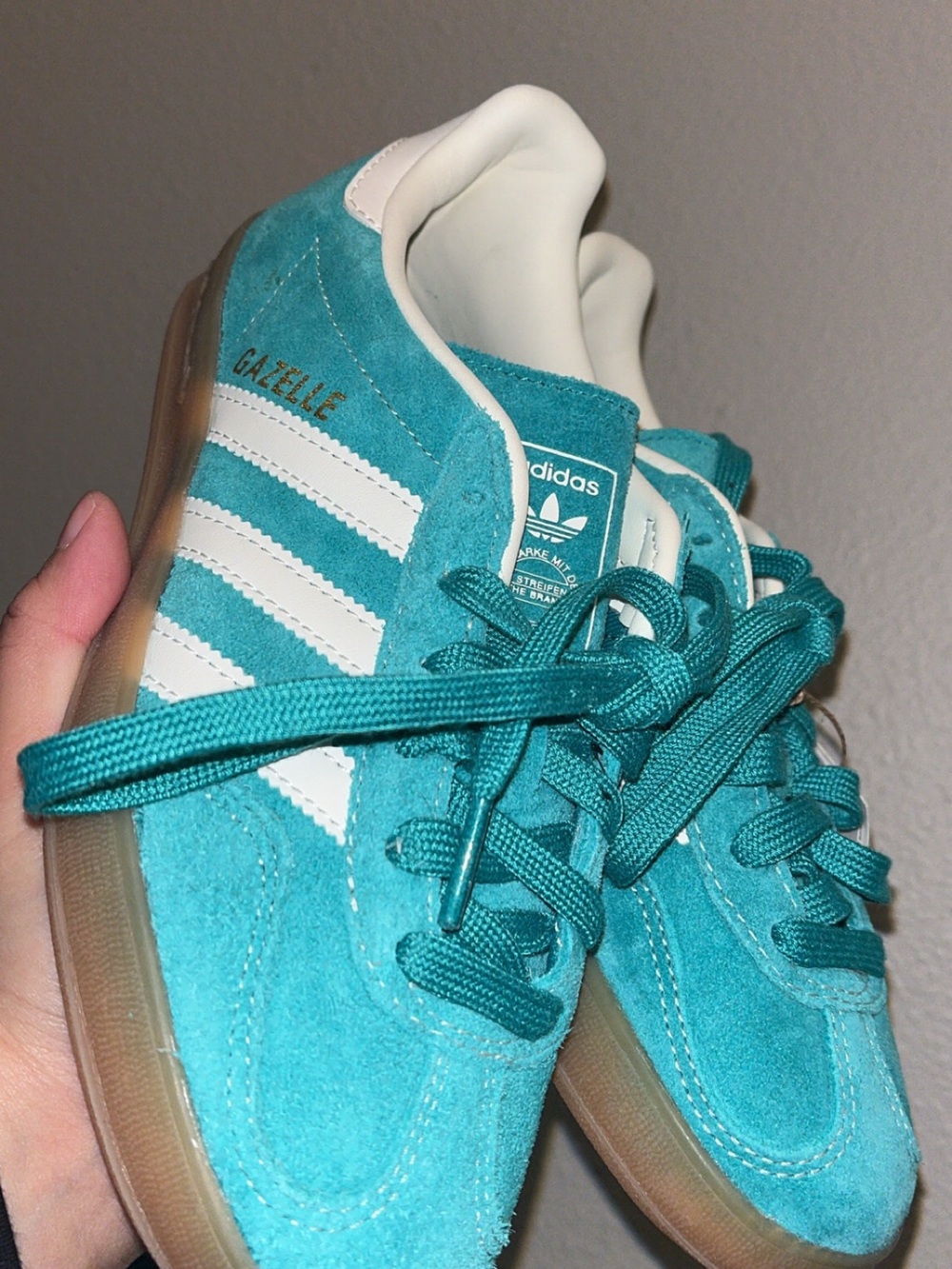 adidas Gazelle Women's Teal Suede Sneakers with White Stripes